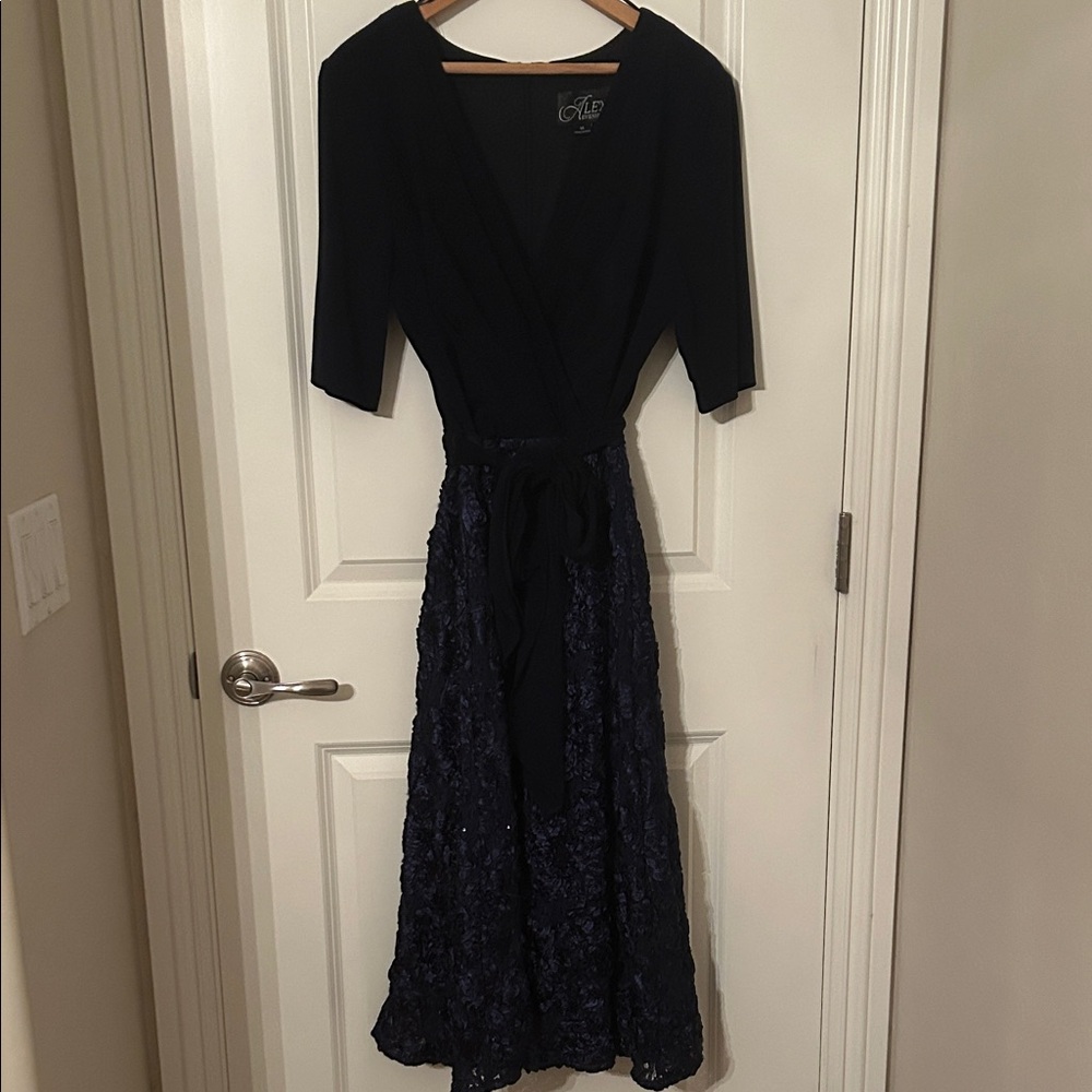 Alex Evenings Navy Lace Midi Dress